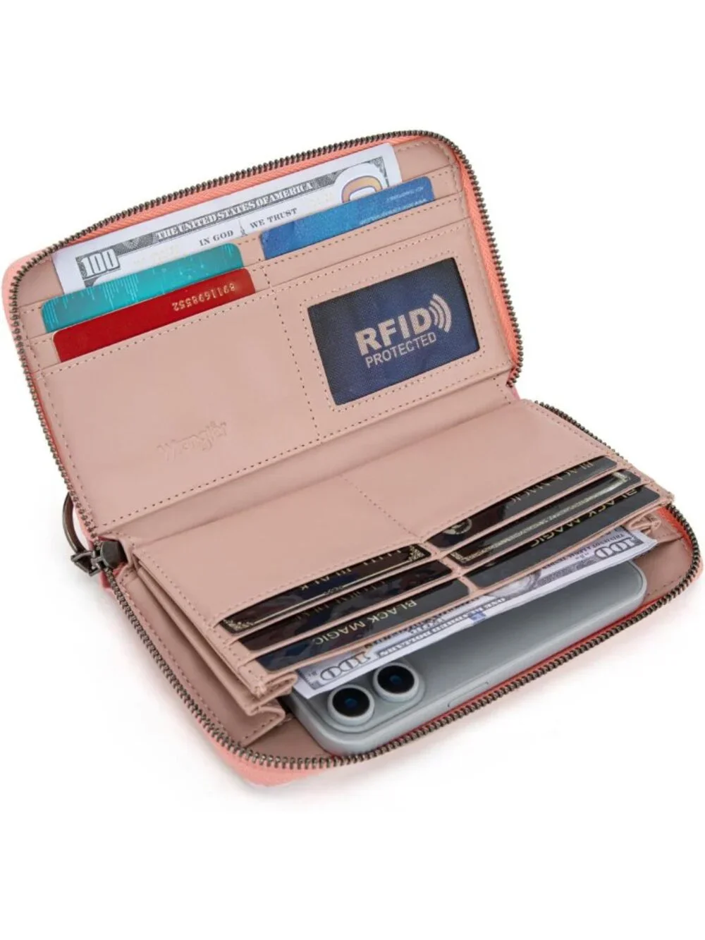 Stylish Pink RFID Wristlet Wallet for Women - Large Capacity Phone & Card